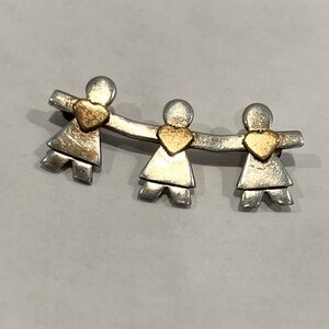 Sterling Silver Vintage NALDO Mexico Paper Dolls Gold Hearts Pin Brooch 925